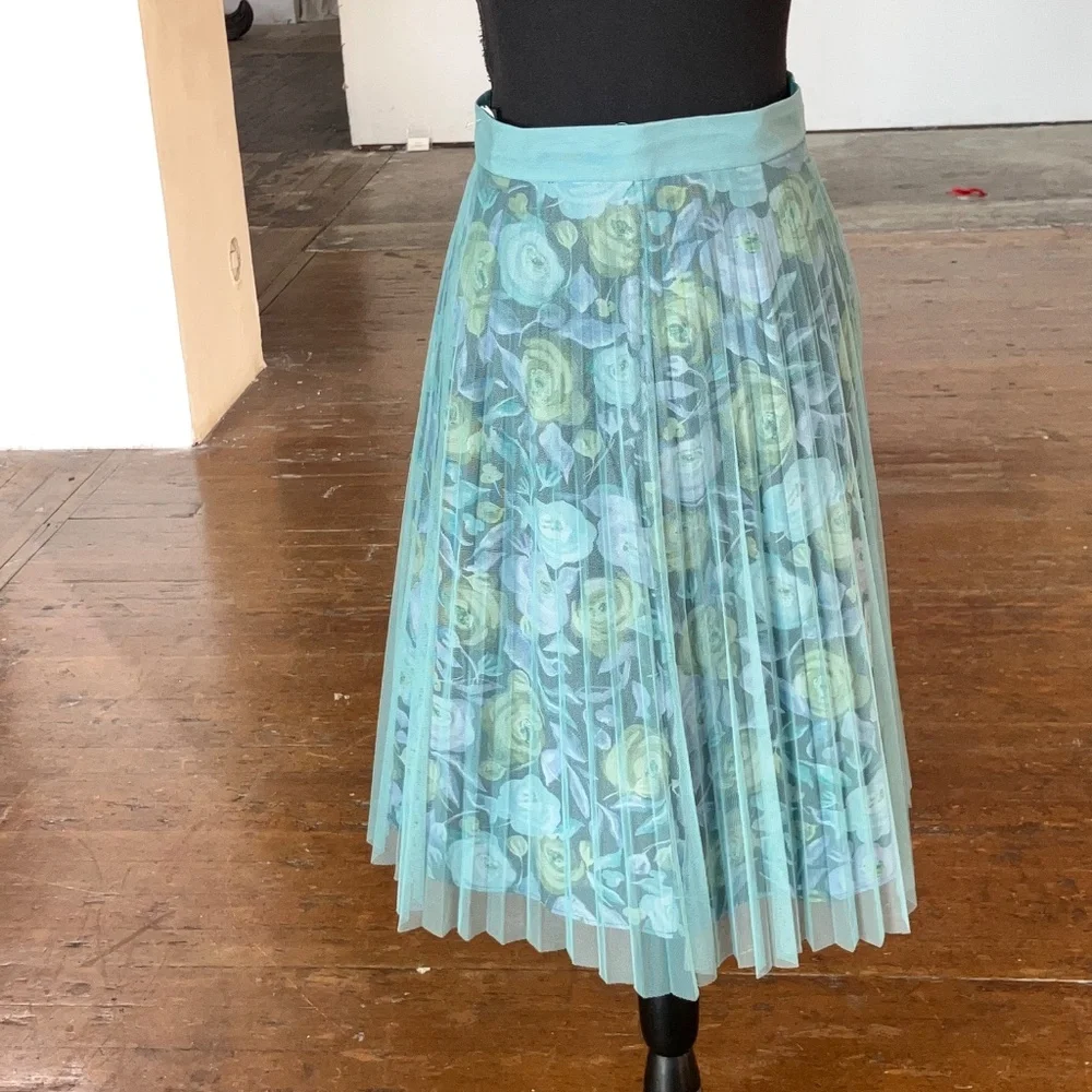 Burberry London, silk and sheer overlay skirt